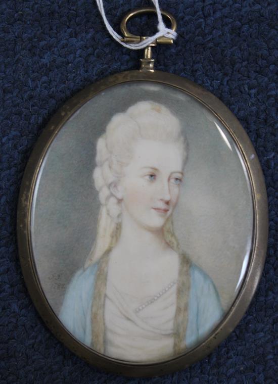 J L 1782 Miniature of a lady, 3.25 x 2.5in.